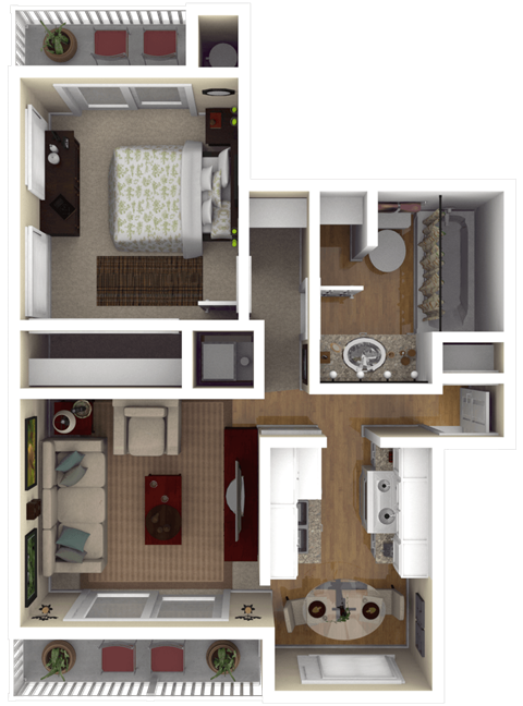 Floor plan for 1 bed, 1 bath, 700 sqft